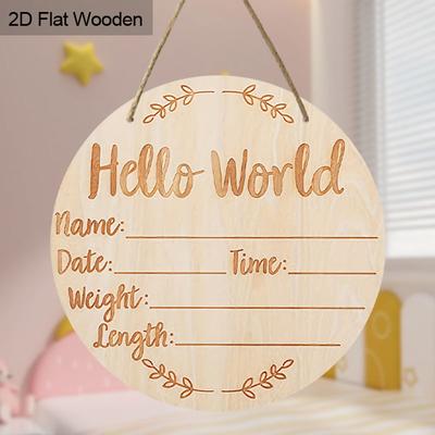 Wooden Hello World Baby Announcement Sign, Newborn Name Plaque Photo Prop for Shower Hospital Nursery Gift