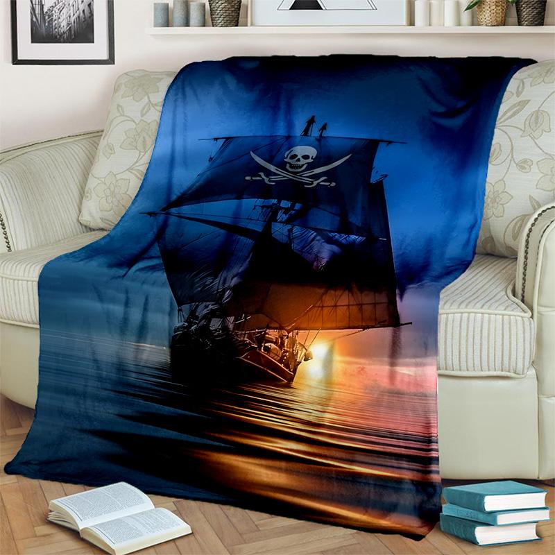 3D Pirate Ship Boat,Barque,Sailboat Blanket,Soft Throw Blanket for Home Bedroom Bed Sofa Picnic Travel Office Cover Blanket Kids