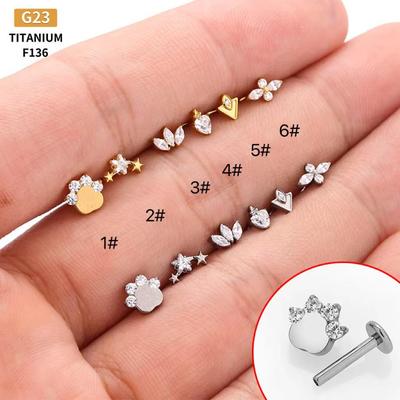 1,2 x 8 mm G23 Titanlegierung Stern & Wassertropfen Lippen- und Ohrpiercingschmuck