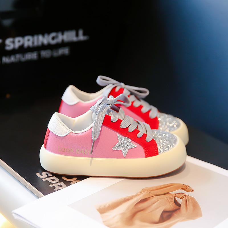 

Детские низкие кеды 2025 весна и осень новая обувь для мальчиков спортивная обувь для девочек пятизвездочные обувь с пайетками для детей среднего и старшего возраста 30 розы красного