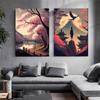 Retro Fantasie Japan Haus Dorf Landschaft Poster und Drucke Leinwand Gemälde Sakura See Wand Kunst Für Wohnzimmer Wohnkultur