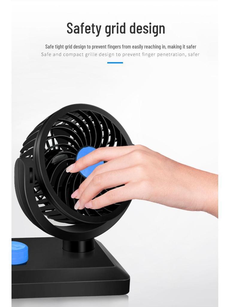 High Power Dual Head 12V/24V Car USB Fan for Trucks and Minivans