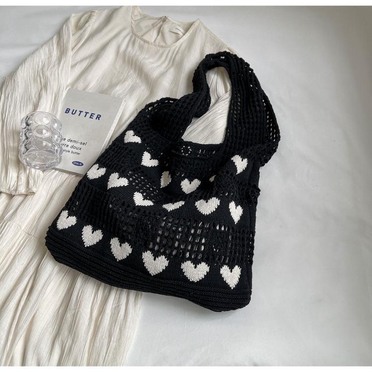 2024 Women's Heart Cutout Knitted Tote: Large-Capacity Handbag, Beach & Shopping Bag