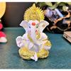 Ganesha Isten Idol Lakásdekorációhoz Ganpati Ajándékba Otthoni Irodai Asztal Polcok Diwali Ajándékozás 3,5 Hüvelyk Arany Fehér Mukut