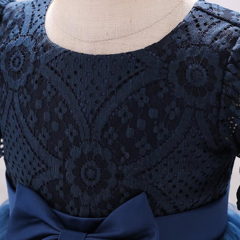 Baby Girls Princess Gown Navy Blue Lace Mesh Party Dress 1-3 Years Old Winter