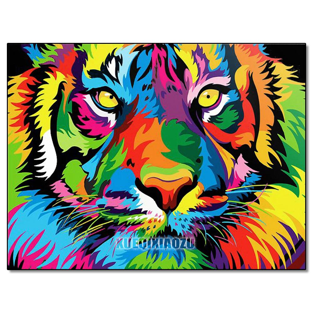 Peinture au Diamant 5D DIY Animaux Lion Chat Tigre Kit de Point de Croix Broderie Diamant Ronde Complète Mosaïque Artistique Image de Strass