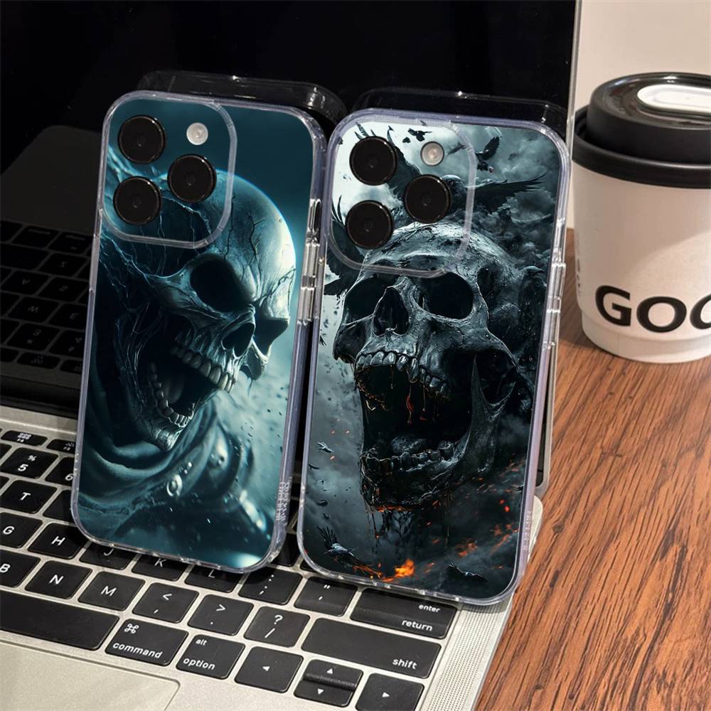 Terror Black Skull Clear Silicone Soft TPU Phone Case For Iphone 17 16 15 14 Plus 13 12 Mini 11 Pro Max Shell Capa