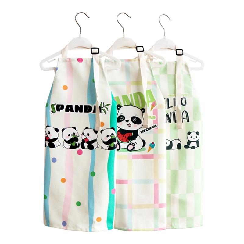 Unisex Child Apron for Cooking and Art Checkered Panda Pattern, Water Resistant, Easy Cleaning For 3 to 8 Years Old