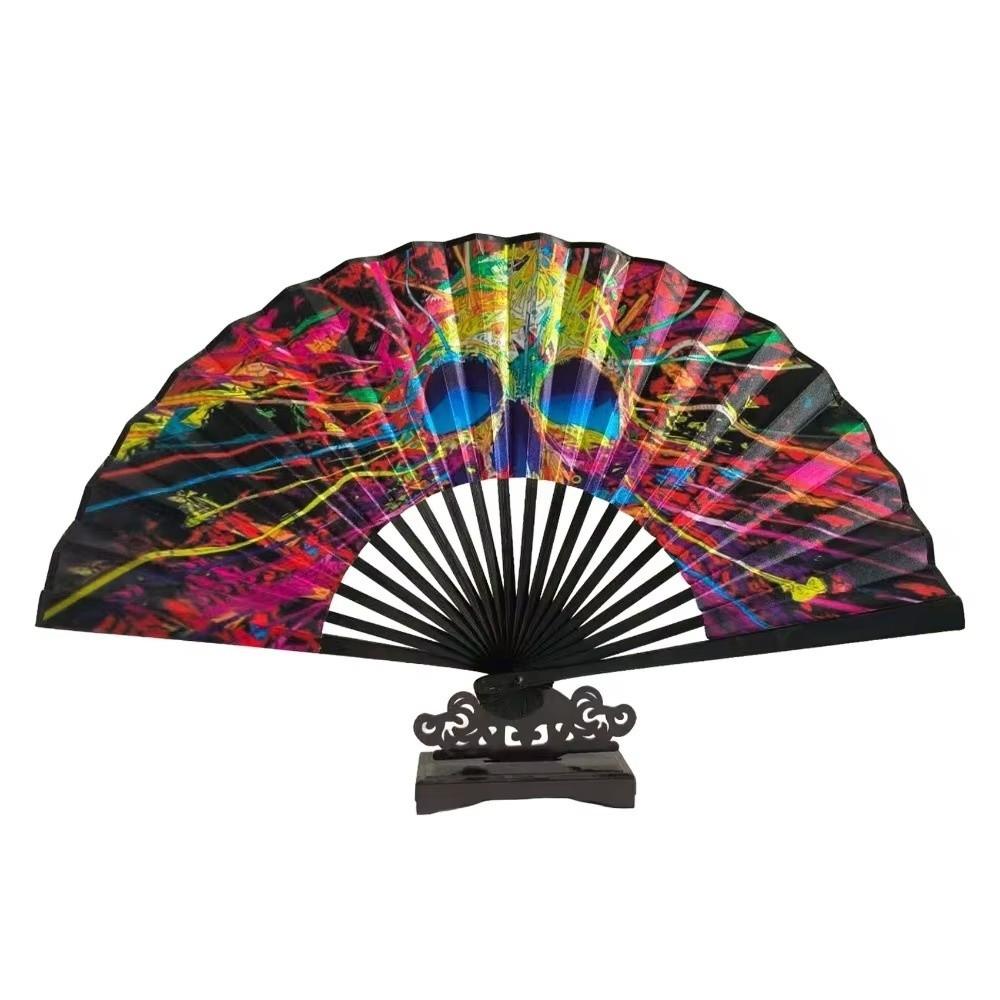Abanico de Mano Plegable Colorido con Degradado Estampado de Leopardo Abanico Reflectante Abanico para Danza Clásica Evento Rave