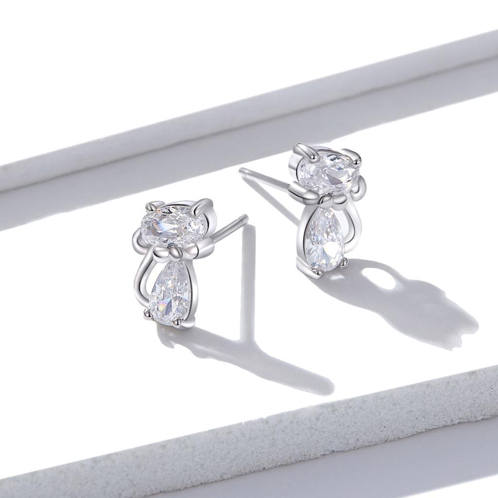 S925 Sterling Silver Cute Kitten Stud Earrings, Cross-Border Sterling Silver Zircon Stud Earrings.