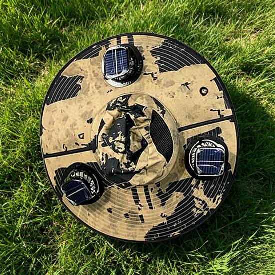 Bærbar Kølende Solhat, Udendørs Aktivitetskasket med Indbygget Ventilator Solenergisystem, UPF 50+ Åndbar Bredskygget Hat til Vandring Camping Fiskeri