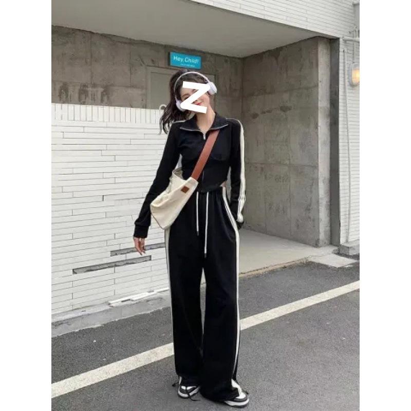 

Fashion Suit Women s Spring and Autumn Casual Sportswear Wide-leg High-waisted Pants Two-piece Set XXL чорний