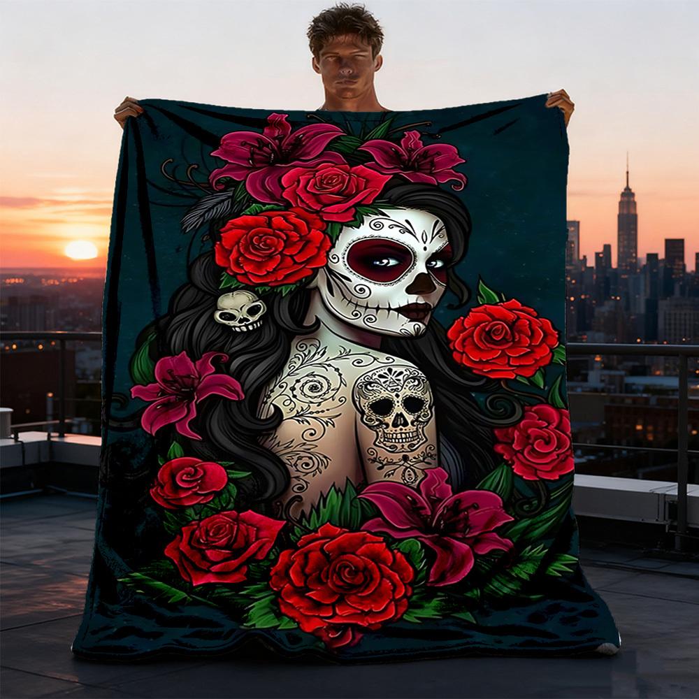 Zucker Totenkopf Outdoor-Decke, Weiche und bequeme Decke, Lässige warme Outdoor-Decke, Camping Reise Decke, Gutes Geburtstagsgeschenk 1165