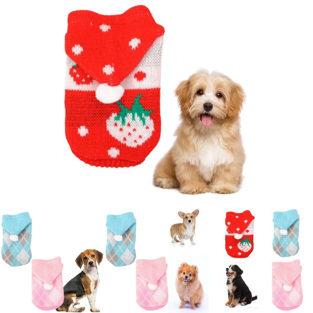 Stilvoller Hunde-Pullover mit Karomuster für den Winter, Farben Rosa, Rot, Blau erhältlich