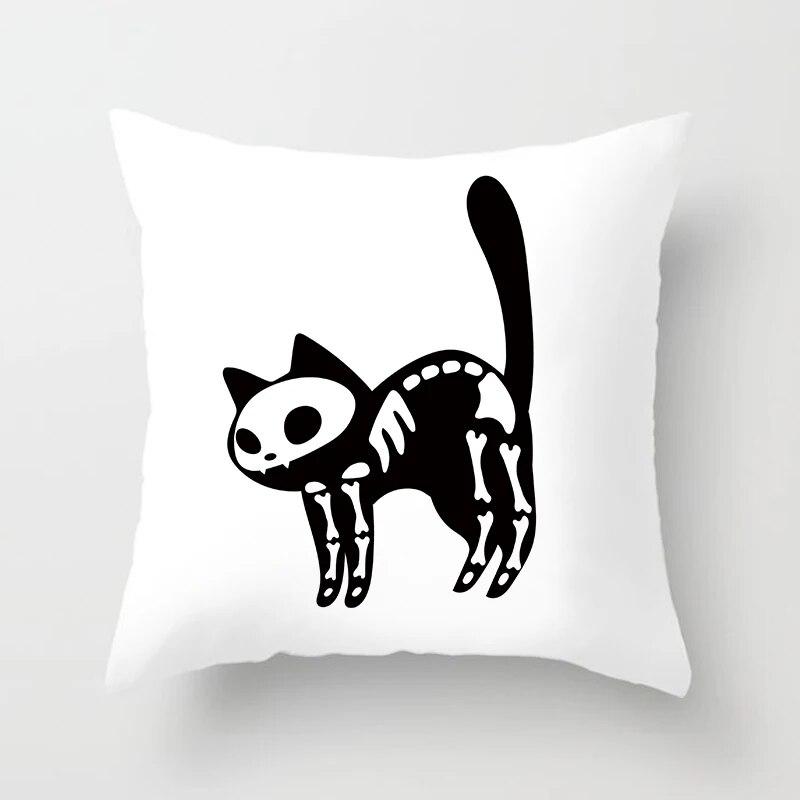 Skull Cat Black  Home Decor Cushion Cover Naughty  Sofa Car Decoration 45x45cm Pillowcase Square Polyester