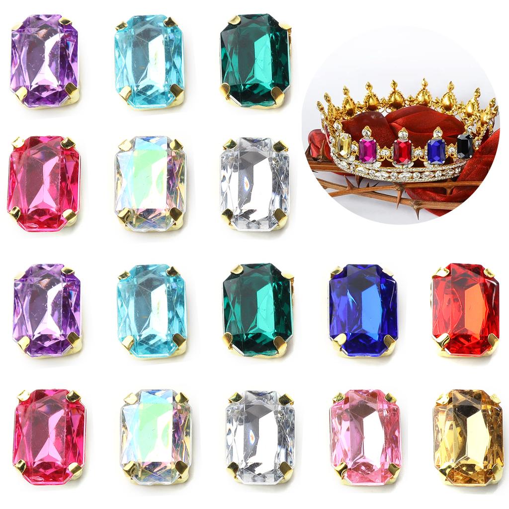 30pcs/lot Square Acrylic Rhinestone Beads Stainless Steel Gold Bottom Sew On Rhinestones For DIY Clothing Headwear Jewelry Decor