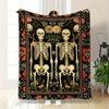Gothic Romance: Halloween Skeleton Couple Blanket - Soft, Warm Flannel with Vibrant Floral Design, Tear-Resistant, All-Season Co
