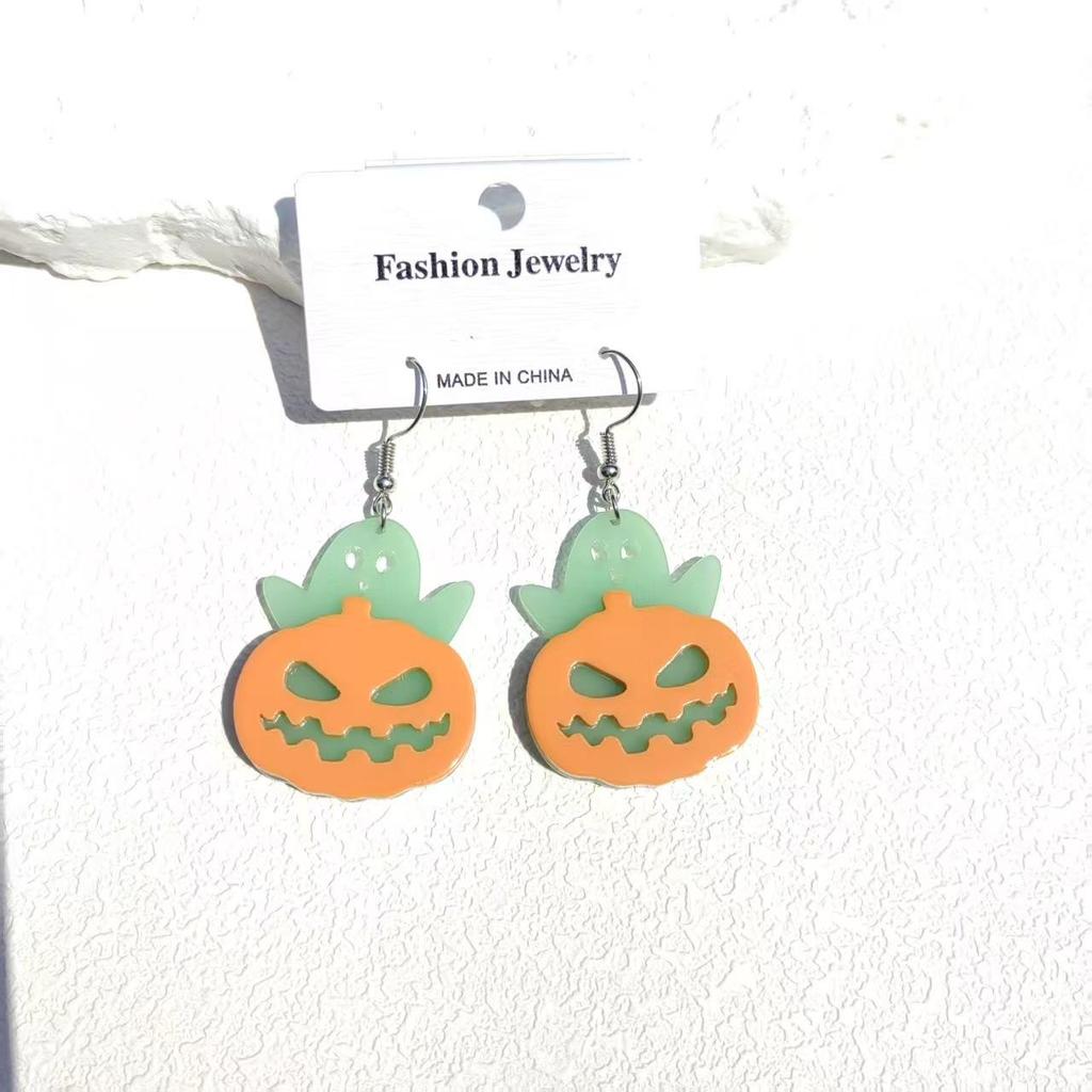 Halloween UFO Ghost Face Pumpkin Head Earrings: Cute, Exaggerated, Scary, Glittery, Bright Earrings for Women