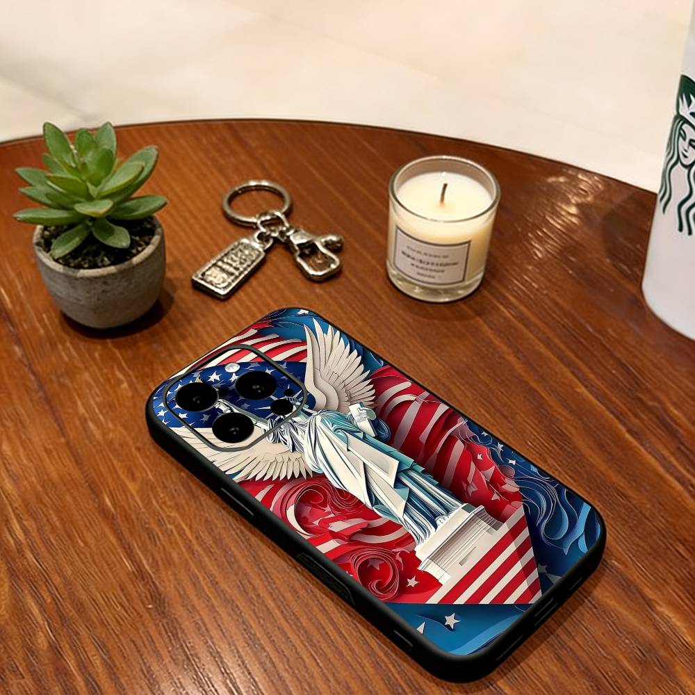 Artistic American Flag Phone Case For iPhone 17, 16,15,14,13,12,11 Plus,Pro Max, Others Soft Black Cover