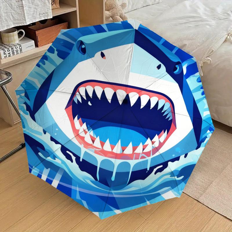 1pc Shark Teeth Water Pattern Umbrella Design Automatic Opening and Closing Umbrella, High-quality Travel Umbrella, c1128186