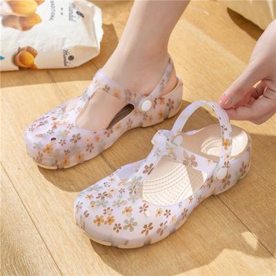 Fashion Printed Women Transparent Sandals Hole Shoes Summer Beach Woman Garden Shoes Outdoor Indoor Female Slippers Jelly Mujer