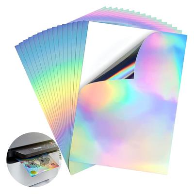 20 Piezas Papel Adhesivo Holográfico Imprimible A4 Secado Rápido Impermeable PET Arco Iris para Impresora de Inyección de Tinta