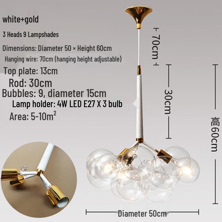Nordic Romantic Bubble Lamp - Creative Glass Pendant for Children's Room, Living Room, or Restaurant.