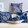 Blue Geometric & Floral Pattern Throw Pillow Cover With Short Plush Print For Living Room Sofa Decoration Cushion Cover