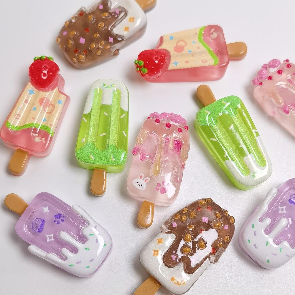 100Pcs 3D Resin Ice Lolly Flatback Resin Charms Assorted No Hole Beads for Scrapbooking DIY Phone Case Jewelry Making Supplies