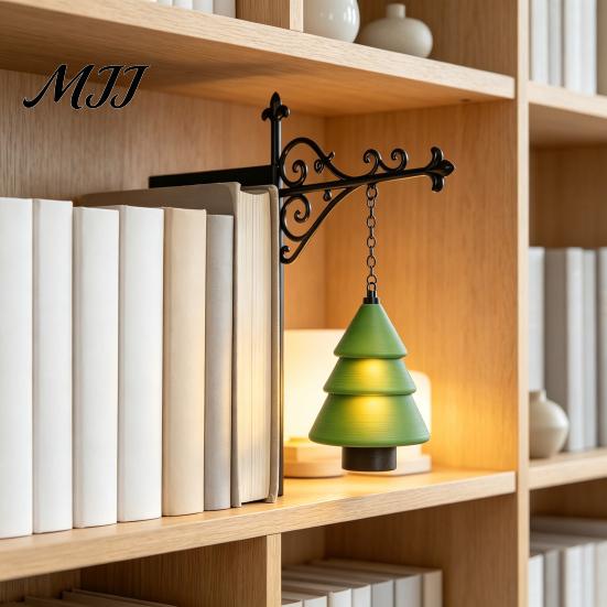 Battery Operated Bookshelf Lamp Christmas Lamp, Nook Light with Warm LED Nightlight, 3D Printed Shade, Whimsical Library Display Vintage Hidden Metal