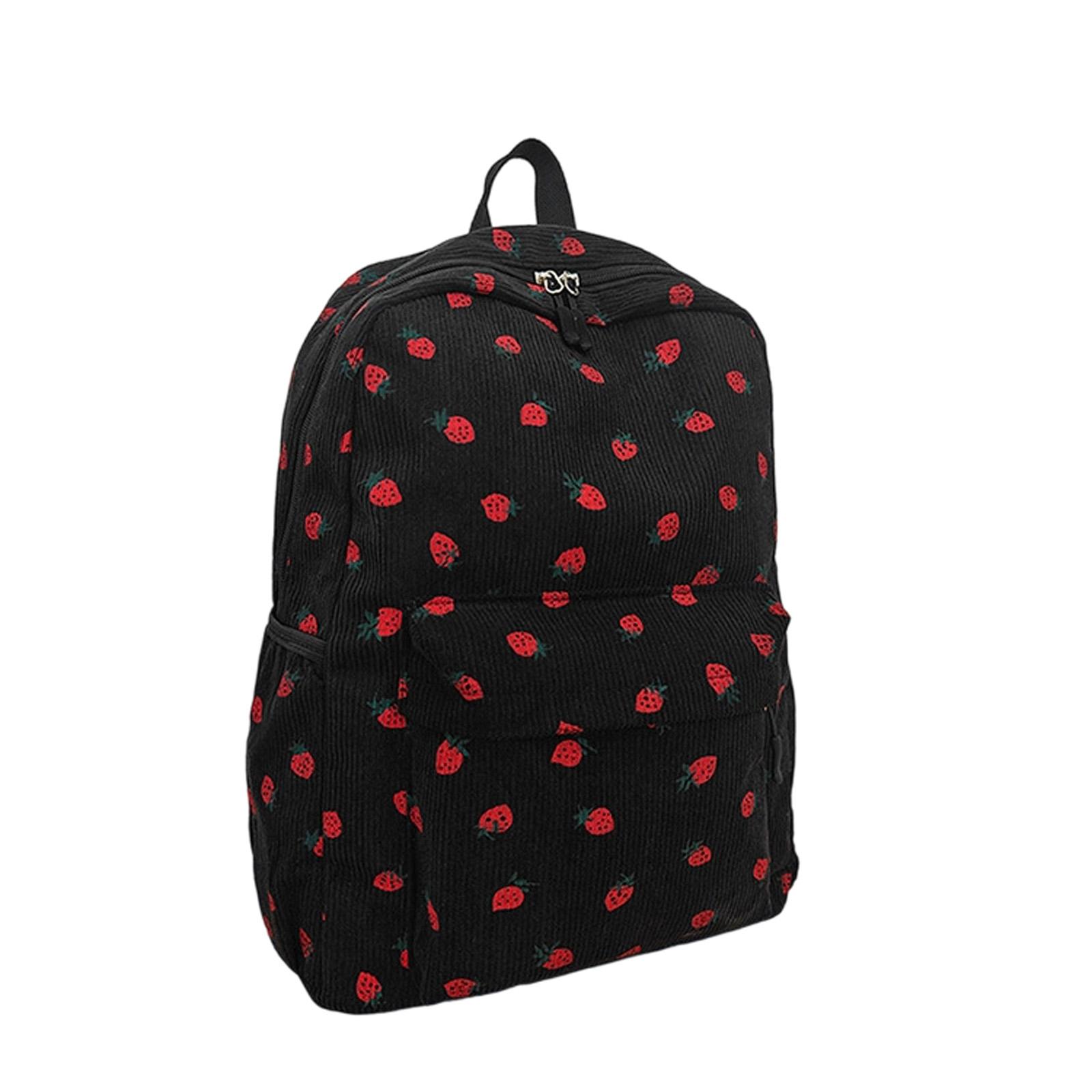 Strawberry Print Backpack Cute School Bag for Teen Girls One Size чёрный