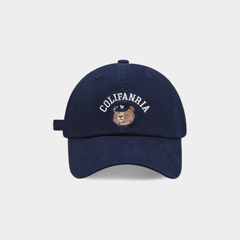 Embroidered bear baseball cap, versatile for men and women, spring and summer outdoor sun protection, face cap, sun hat