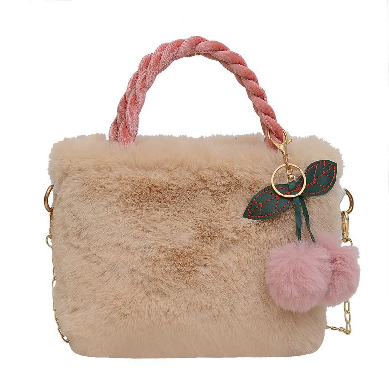 2025 New Plush Bag Women's Large-capacity Cherry Oblique Span Bag Fashionable Versatile Shoulder Bag Handbag