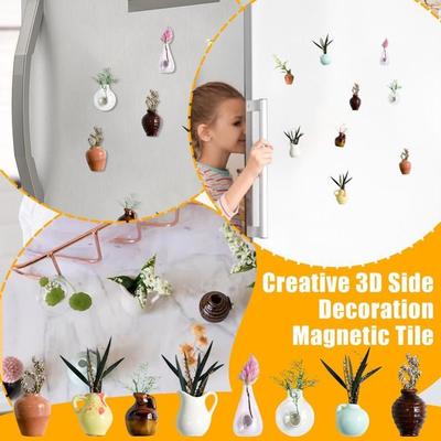 Simulation Mini Vase Fridge Magnets Durable Whiteboard Decoration Vase Magnets for Fridge Home Decor Creative
