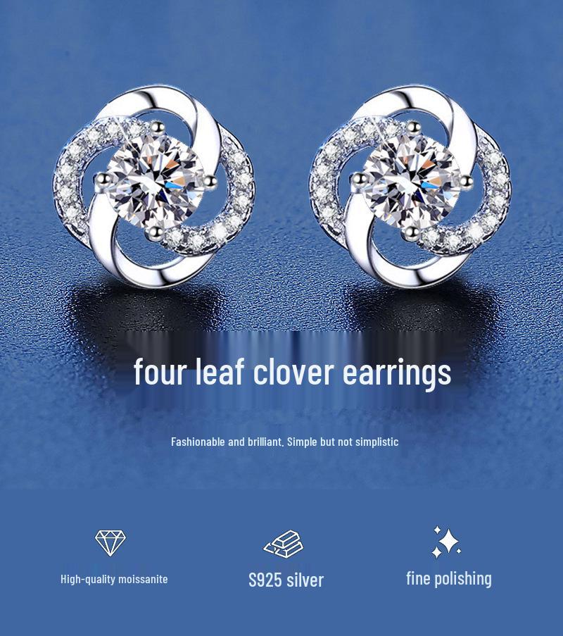 Ohrstecker aus S925 Sterlingsilber im koreanischen Stil mit vierblättrigem Kleeblatt und eingelegten Diamanten