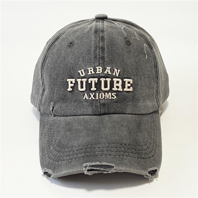 Retro Old Baseball Hat Men and Women American Washing Ripped Letters Baseball Cap Showing Face Small Sun Hat