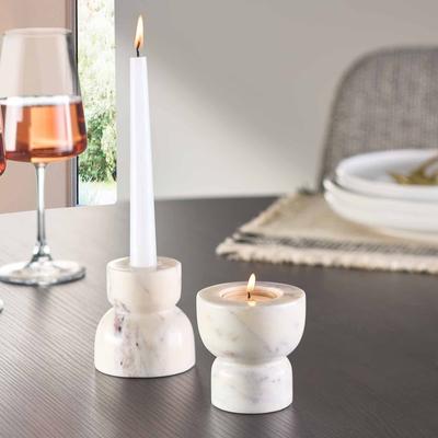 Modernes Marmor Kerzenhalter Set 2-teilig Vielseitige Stab Votivhalter Elegante Akzentbeleuchtung Indoor Tischdekoration
