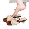 French casual style 2025 summer new French retro style square head woven one word with versatile open-toed slippers