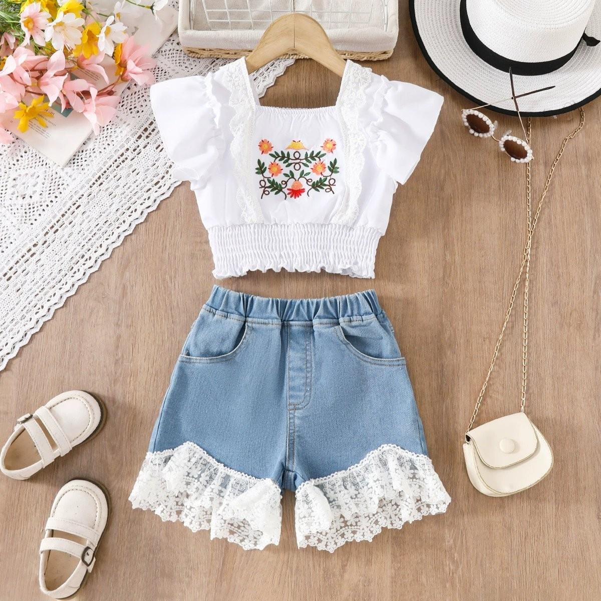 

Trendy Kids Summer Short-Sleeve & Jeans Two-Piece Set 130 білий