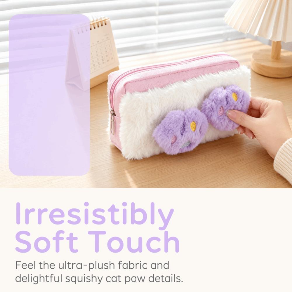 Large Capacity Fluffy Pen Bag Zipper Closure Lipstick Case Pencil Storage Case Office Stationery