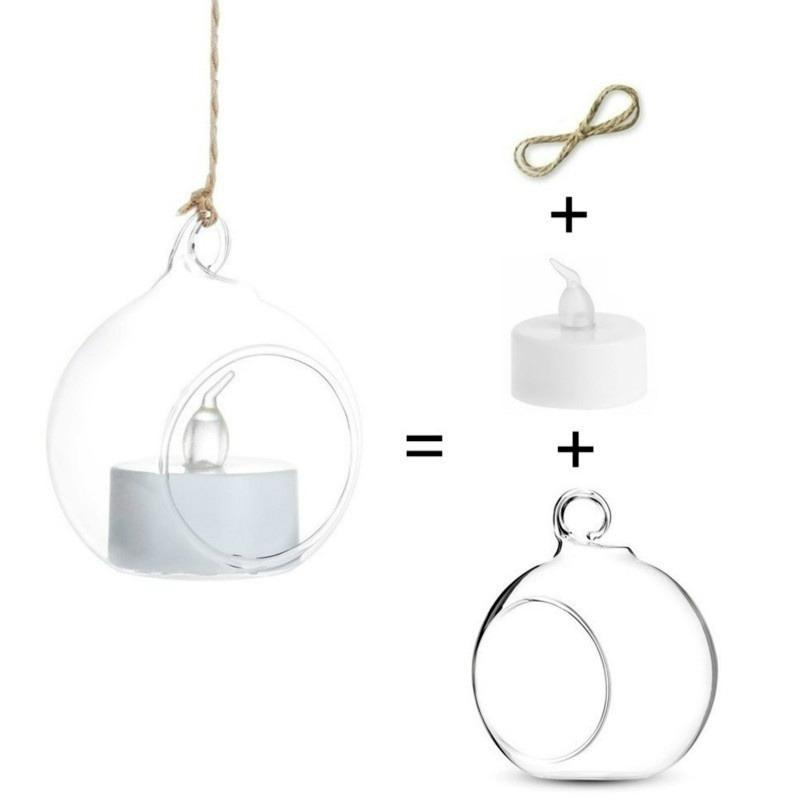 6/12Pcs Hanging Glass Candle Holder Diameter 6/8cm with LED Candle Terrarium for Wedding Party Decor Indoor Outdoor Garden