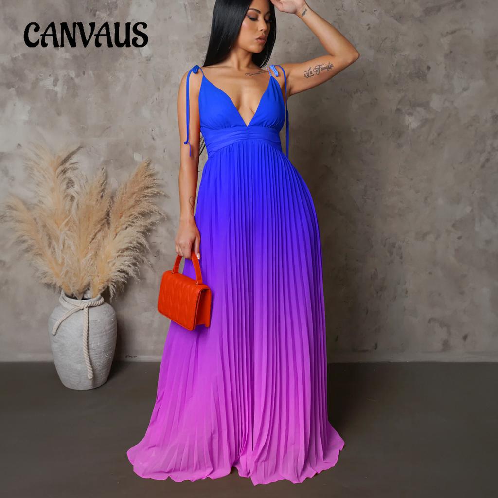 Plus Size Sommer Halter Dress Ryggløs Sexy Strappy Gradient Color Lange kjoler