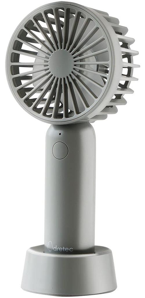 dretec Handy Fan, 2-Way, Desktop Fan, Neck Fan, USB Rechargeable, 6-Month Warranty, Gray, W70 x D45 x H170mm