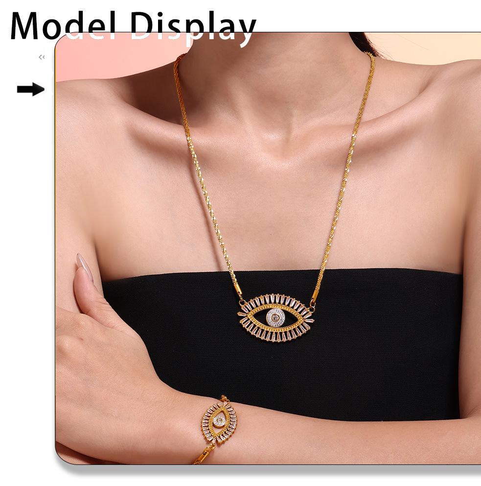 Devil's Eye Zircon Jewelry Set: Micro-Paved Titanium Steel Necklace, Bracelet & Earrings