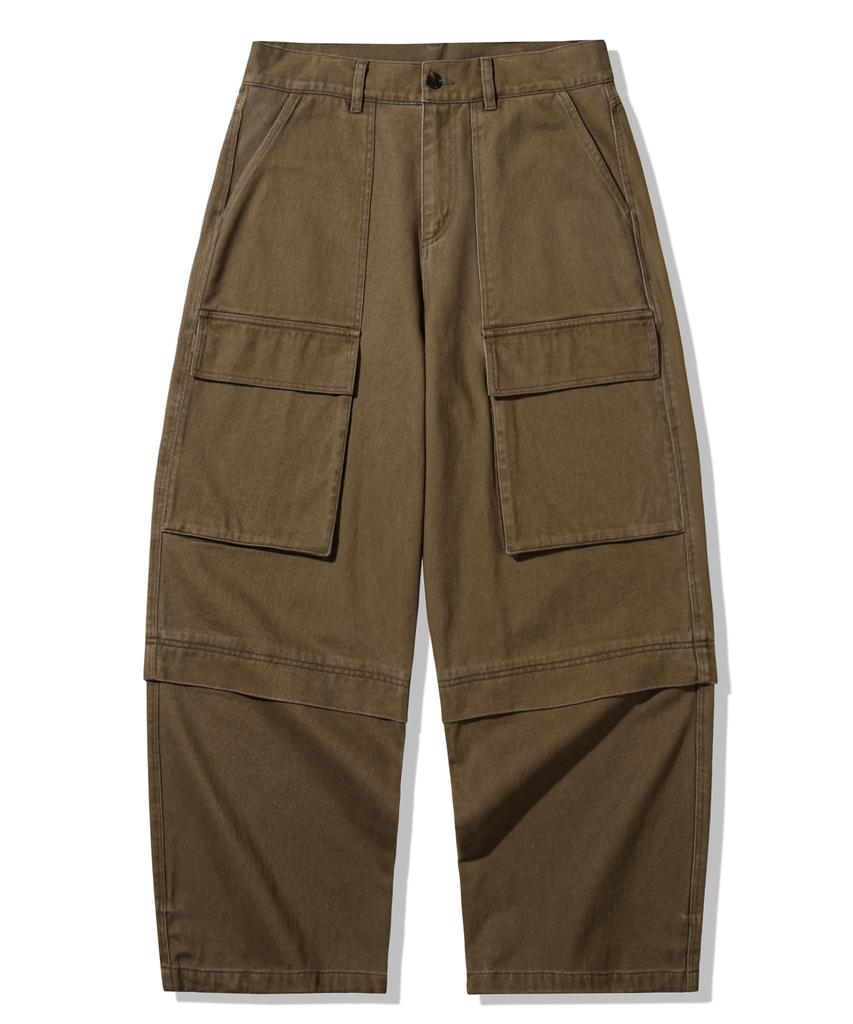 TRILLION Stone Washed Cargo Pocket Cotton Pants_Brown