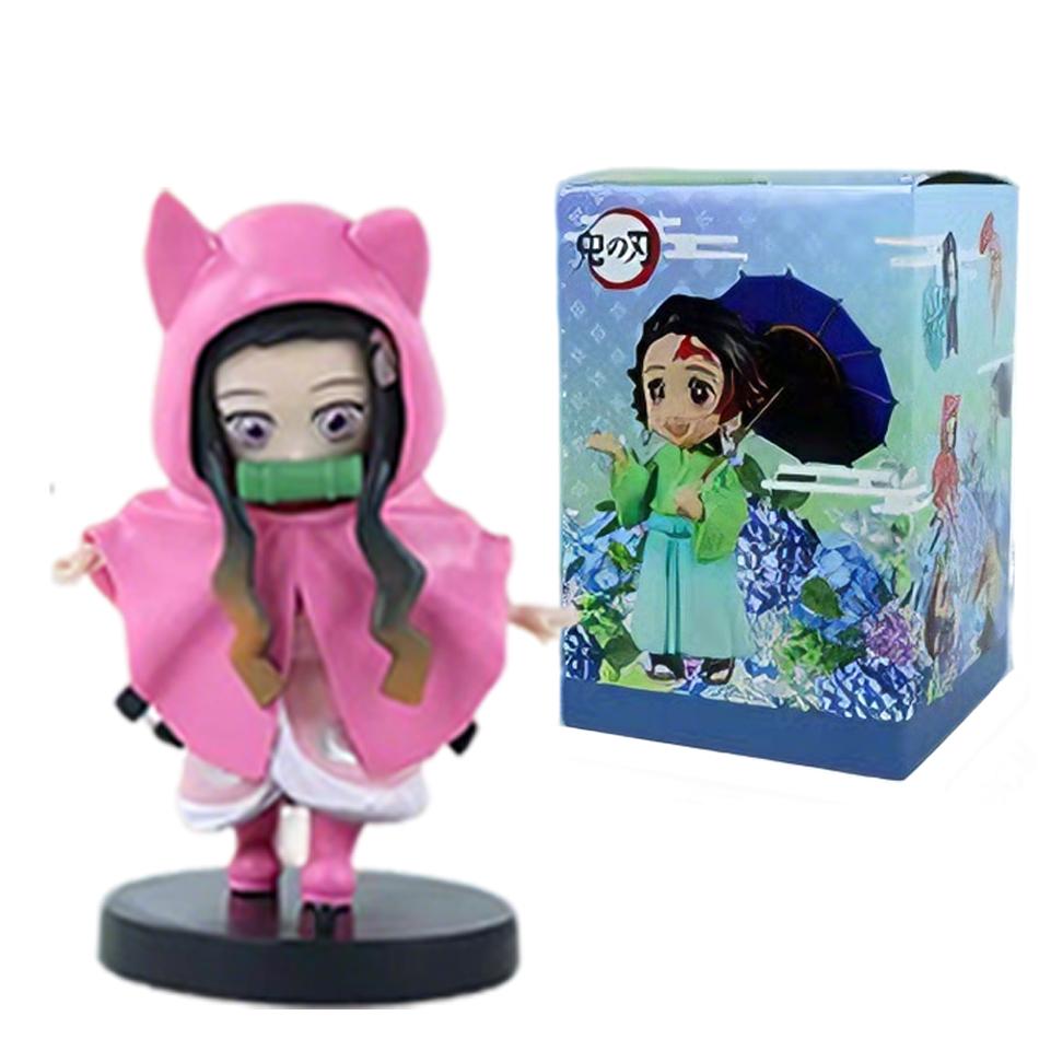 In Stock 12cm Kawaii Demon Slayer Plum Rain Series with Box Handmade Model No Yaiba Kamado Nezuko Action Figure Ornament Gift