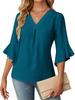 Women's Summer New Style  Sleeve Scoop Neck Ruffles Sleeve Chiffon Shirt for Women