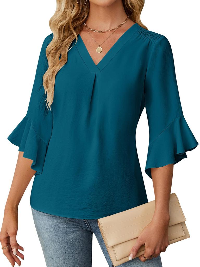 Women's Summer New Style Sleeve Scoop Neck Ruffles Sleeve Chiffon Shirt for Women