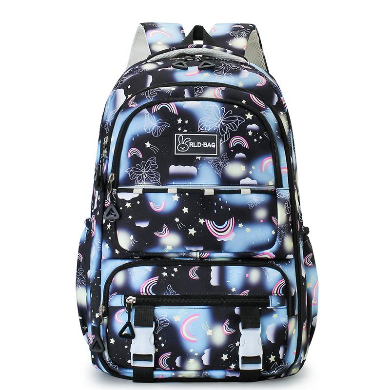 

School bag multi-compartment backpack colorful butterfly graffiti casual backpack high value large capacity junior high school student чёрный