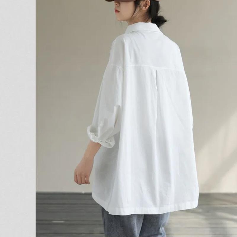 Spring Autumn Solid Irregular Women's  New Spliced Polo Collar Button Fashion Loose Pocket Casual Long Sleeve Blouses Shirts